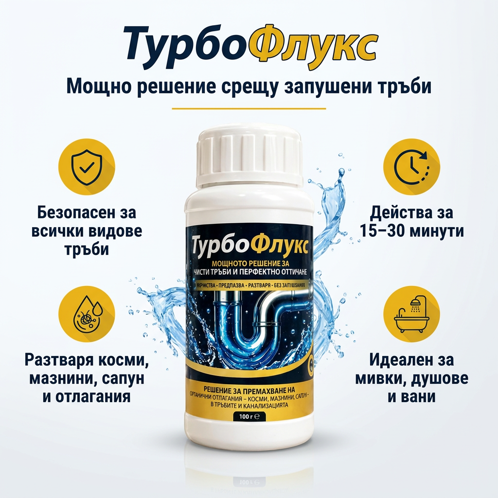 ТурбоФлукс – Препарат за отпушване на тръби и канали