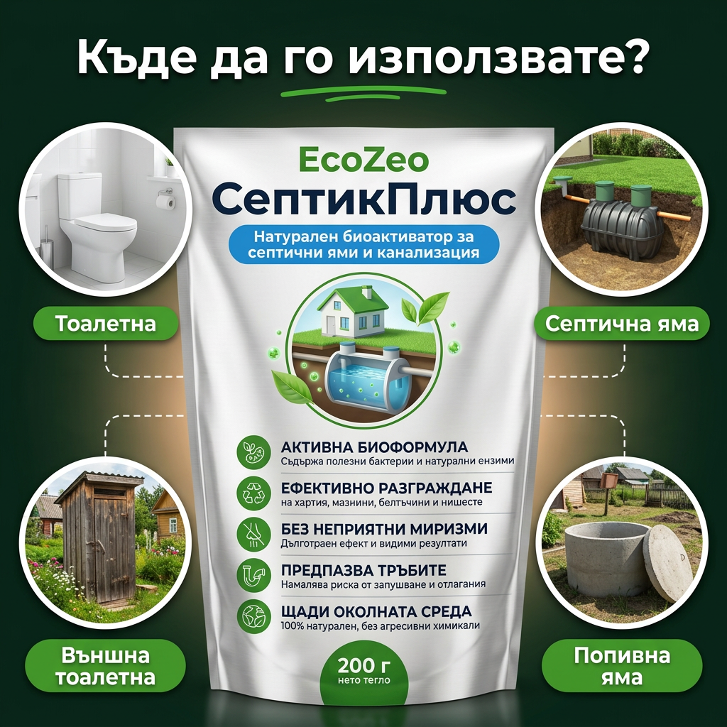 EcoZeo СептикПлюс – Биологично решение за септични ями, попивни ями и канализация