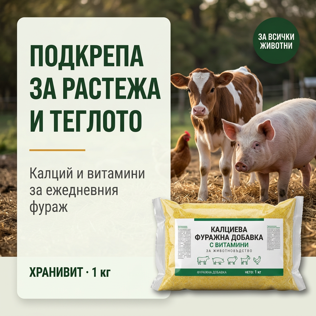 ХРАНИВИТ / Калциева фуражна добавка с витамини за угояване на животни, 1 кг
