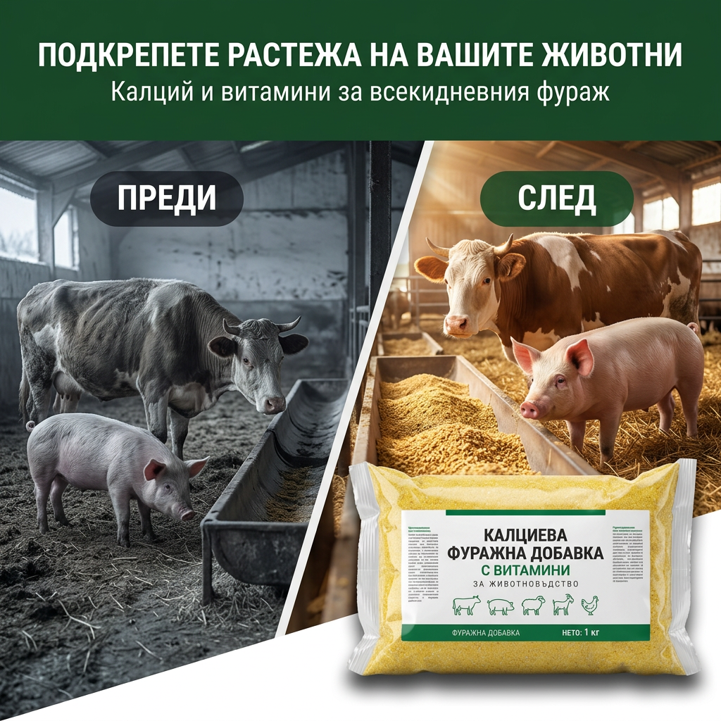 ХРАНИВИТ / Калциева фуражна добавка с витамини за угояване на животни, 1 кг